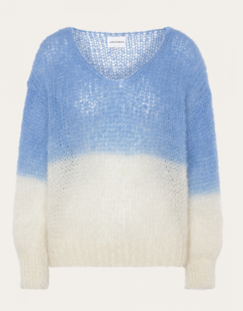 Milana 2-colored LS Mohair kni Skyblue / White