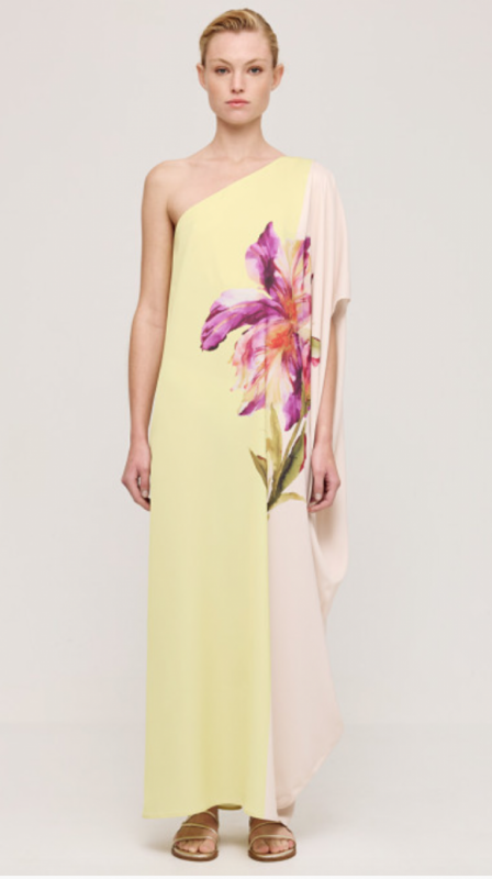 One shoulder floral dress Yellow