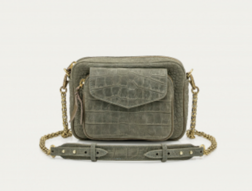 Croco leather Charly bag emb Pearl grey